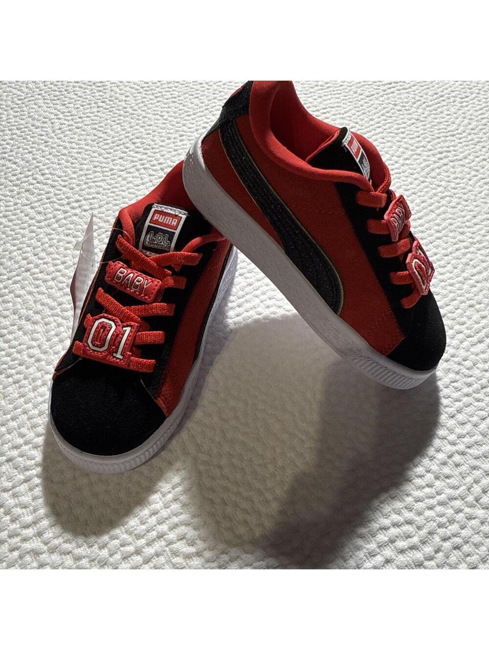 Puma Baby 01 L.O.L Surprise Red and Black Low-Top Sneakers with Patches